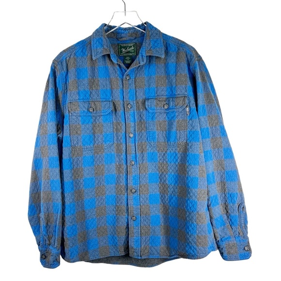WOOLRICH Blue Black Plaid Heavy Weight Flannel Button Down Shirt Size Large - Picture 1 of 8
